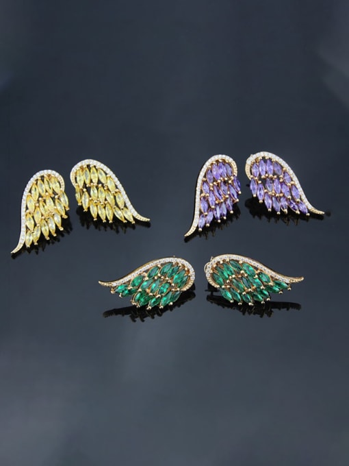 renchi Brass Cubic Zirconia Wing Luxury Stud Earring 1