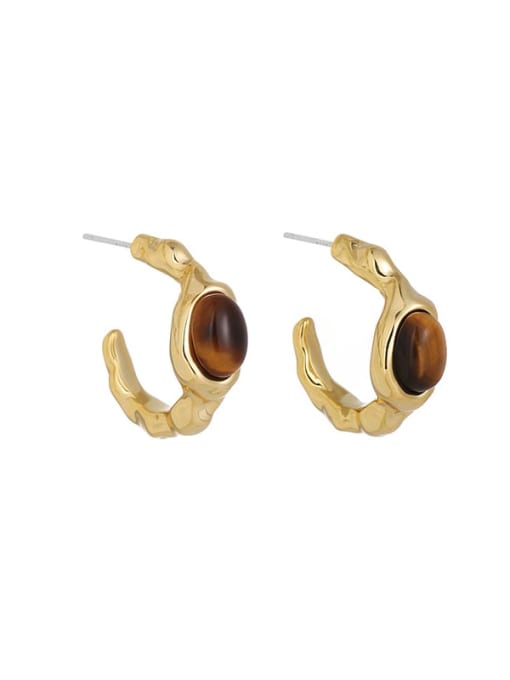 golden Brass Tiger Eye Geometric Vintage Stud Earring