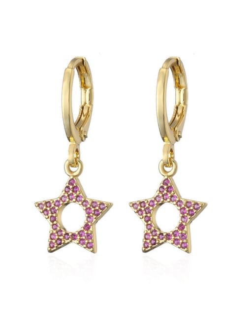 40793 Brass Cubic Zirconia Five-pointed star Vintage Huggie Earring