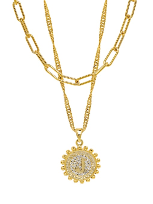 16K gold letter J Brass Cubic Zirconia Letter Minimalist Multi Strand Necklace
