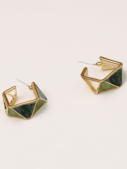 14k Gold Brass Enamel Geometric Minimalist Stud Trend Korean Fashion Earring