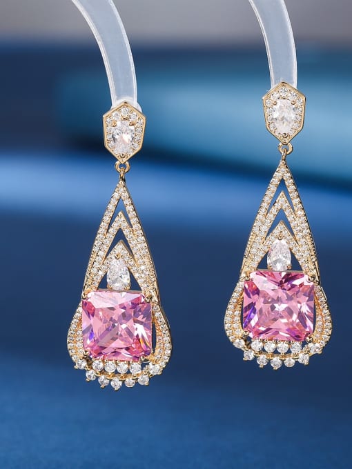 Pink Brass Cubic Zirconia Geometric Luxury Drop Earring