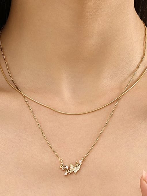 Five Color Brass Cubic Zirconia Butterfly Vintage Necklace 1