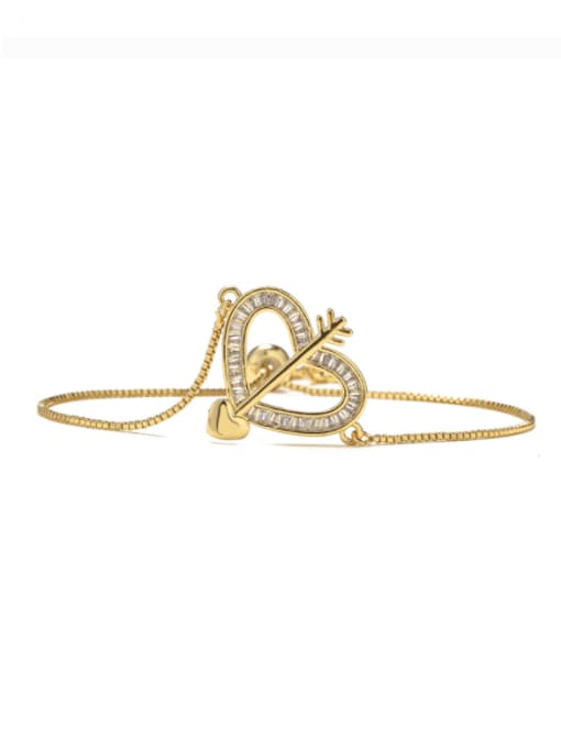 30518 Brass Cubic Zirconia Heart Vintage Adjustable Bracelet