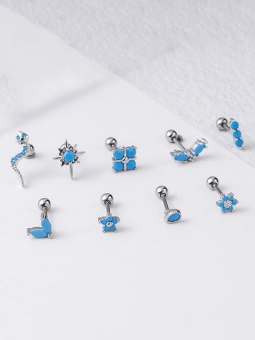 859 steel Brass Turquoise Heart Cute Single Earring(Only-One)