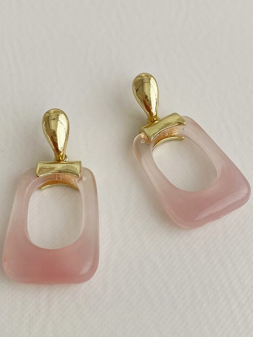 E284 Pink Alloy Resin Geometric Vintage Drop Earring