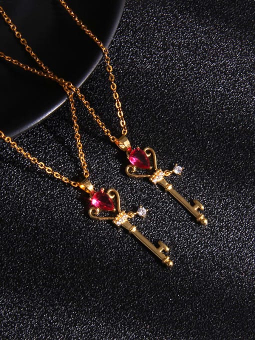 AOG Copper Cubic Zirconia Key Trend Fan Pendant Necklace 3