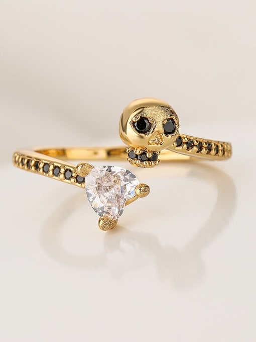 AOG Brass Cubic Zirconia Skull Hip Hop Band Ring 1