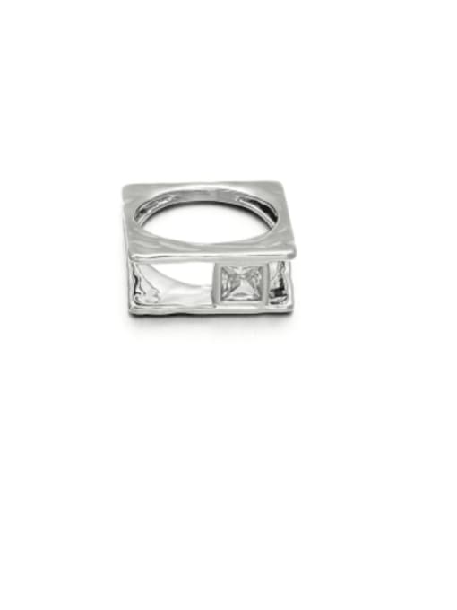 White + Platinum Brass Cubic Zirconia Square Minimalist Band Ring