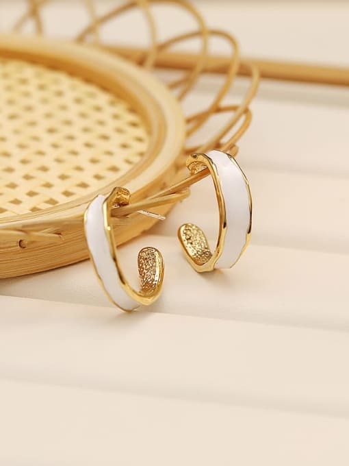 white Copper Enamel C shape Minimalist Stud Trend Korean Fashion Earring