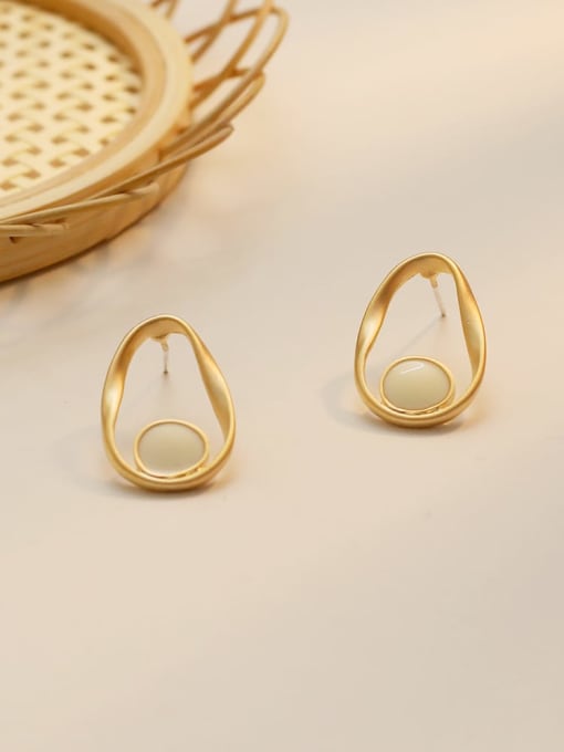 white Copper Enamel Geometric Minimalist Stud Trend Korean Fashion Earring