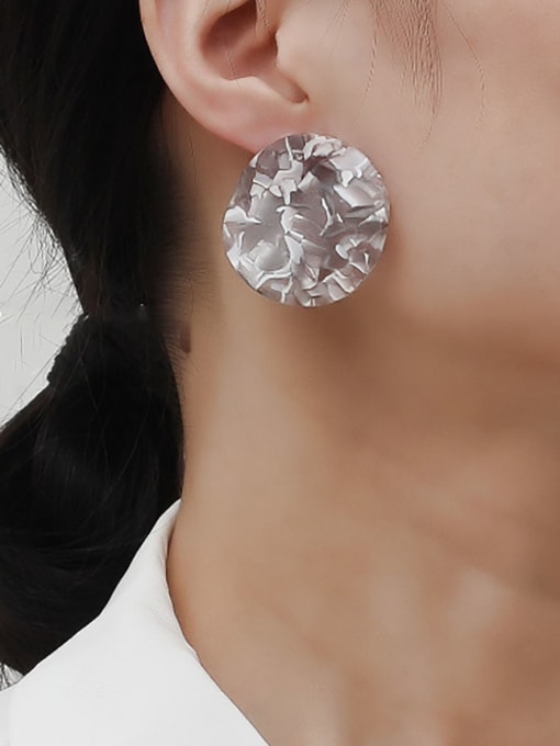 HYACINTH Brass Acrylic Round Minimalist Stud Trend Korean Fashion Earring 1