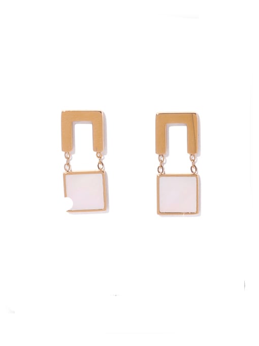 White Shell Earrings Titanium Steel Shell Geometric Minimalist Stud Earring