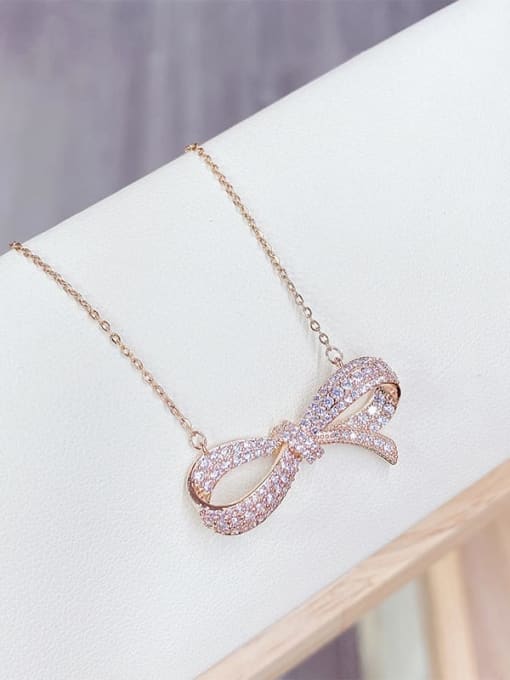 Rose gold X137 Brass Cubic Zirconia Bowknot Dainty Necklace