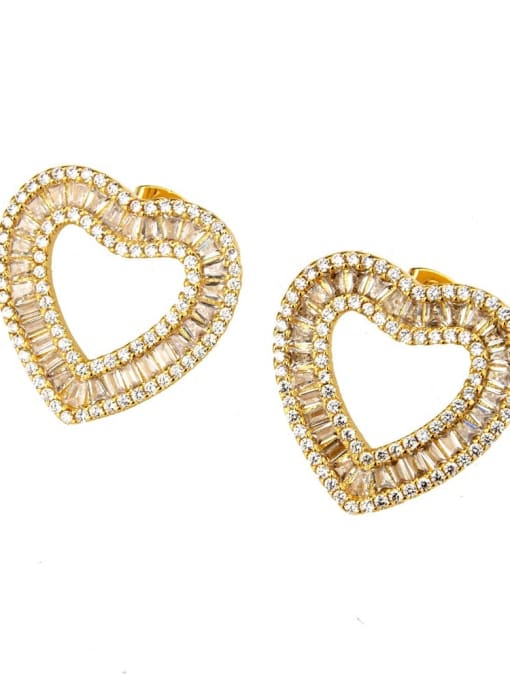 Gold Earrings Brass Cubic Zirconia Heart Dainty Necklace
