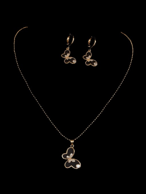 AOG Brass Cubic Zirconia Hip Hop Butterfly Earring and Necklace Set 2
