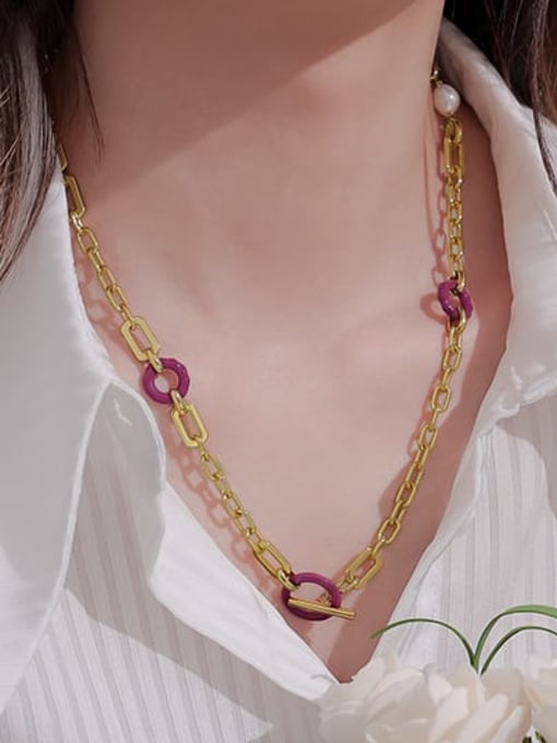 ACCA Brass Enamel Geometric  Chain Vintage Necklace 2