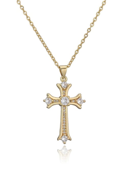 20702 Brass Cubic Zirconia Cross Vintage Regligious Necklace