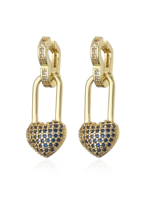 40796 Brass Cubic Zirconia Heart Vintage Huggie Earring