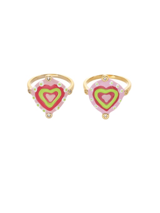 Five Color Brass Enamel Heart Minimalist Band Ring 0