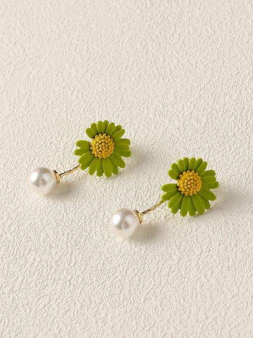 Grass green Brass Imitation Pearl Enamel Flower Cute Drop Trend Korean Fashion Earring