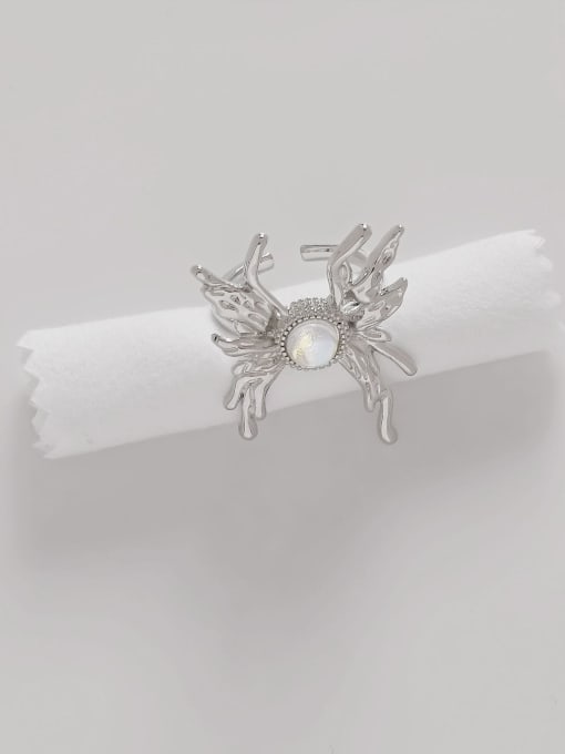 white k Brass Glass Stone  Butterfly  Vintage Band Ring
