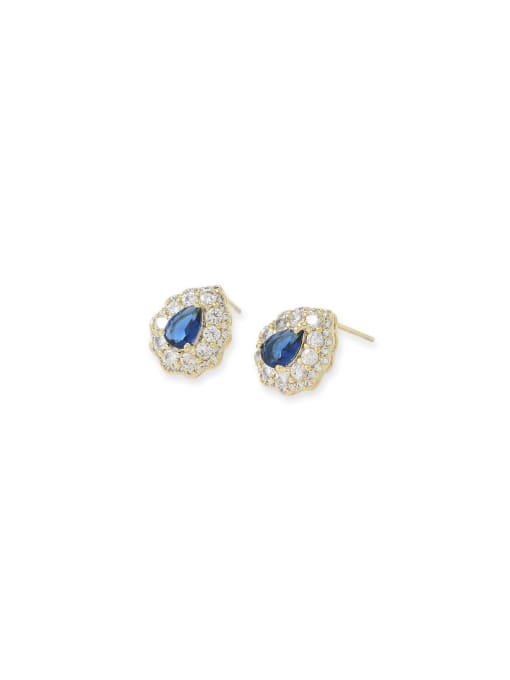 YOUH Brass Cubic Zirconia Blue Geometric Dainty Stud Earring 0