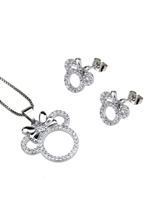 renchi Brass Cubic Zirconia  Cute Mouse Earring and Necklace Set 1