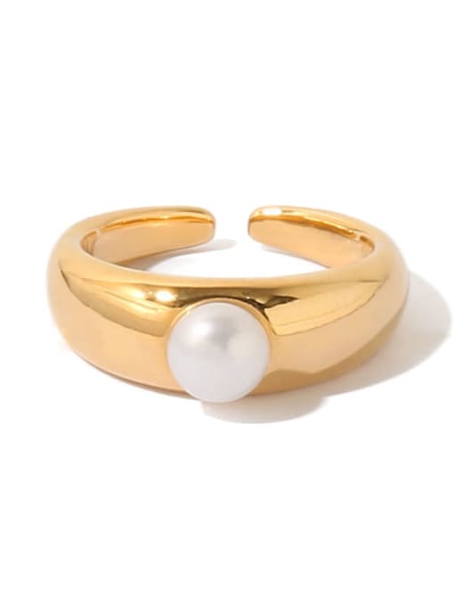 Five Color Brass Imitation Pearl Geometric Vintage Band Ring