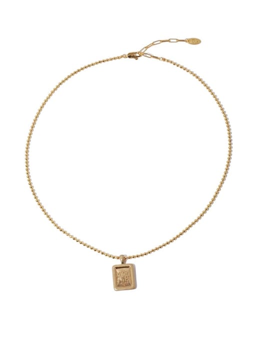 Square brand Pendant (round bead chain) Brass Geometric Vintage Necklace