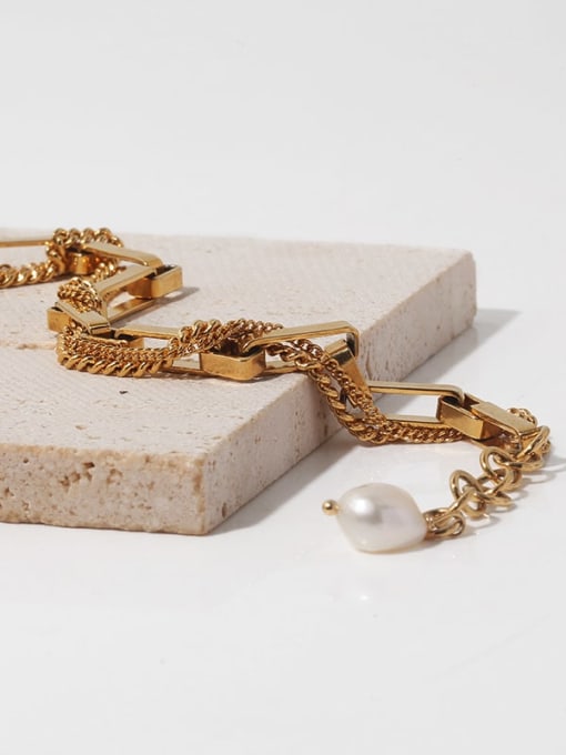 TINGS Brass Imitation Pearl Geometric Vintage Link Bracelet