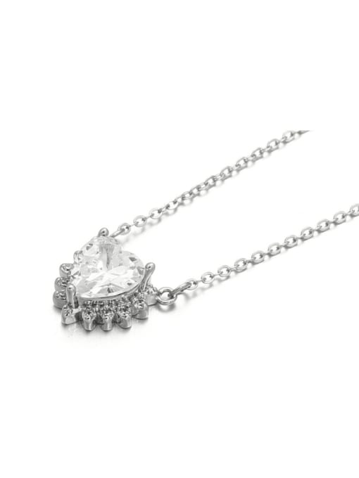 Platinum (chain steel, pendant copper) Brass Cubic Zirconia Heart Minimalist Necklace
