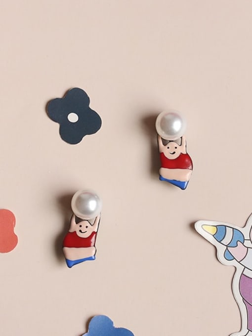 Five Color Alloy Imitation Pearl Enamel Irregular Cute Stud Earring 0
