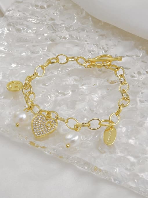 Gold S091 Brass Cubic Zirconia Heart Dainty Bracelet