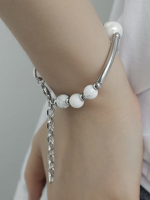 TINGS Titanium Steel Imitation Pearl Geometric Minimalist Beaded Bracelet 1