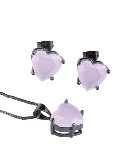renchi Brass  Cubic Zirconia Heart  Earring and Necklace Set 1