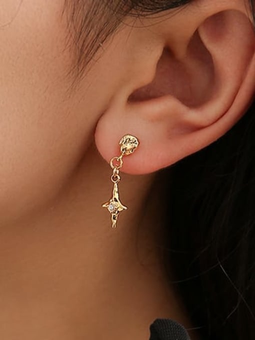 Five Color Brass Cubic Zirconia Cross Minimalist Drop Earring 2