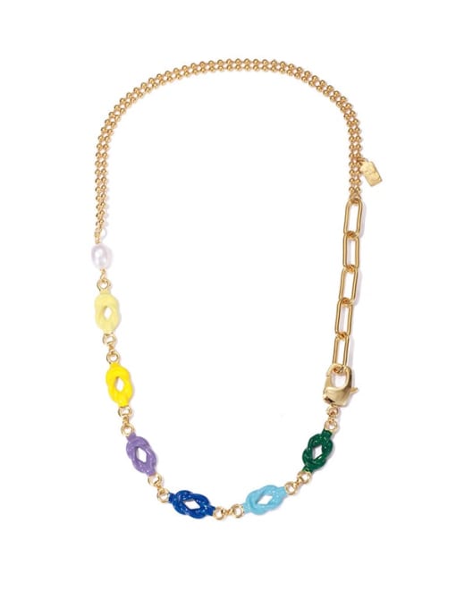 Multicolor drop oil Brass Enamel Geometric Vintage Necklace