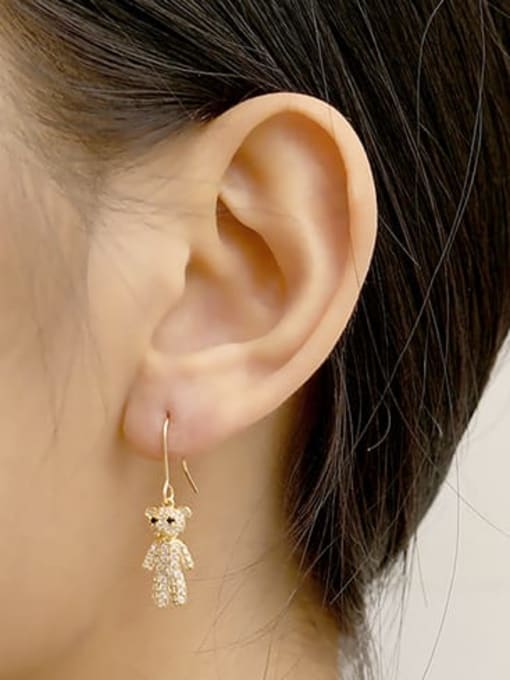 HYACINTH Brass Cubic Zirconia Bear Dainty Hook Trend Korean Fashion Earring 1