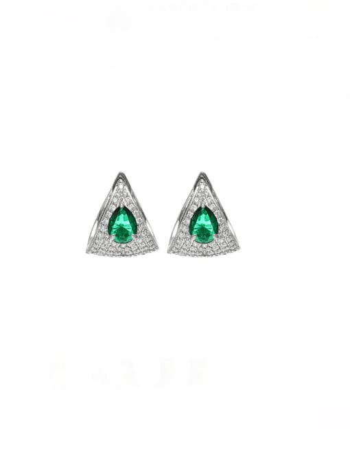 steel+green Brass Cubic Zirconia Triangle Luxury Stud Earring