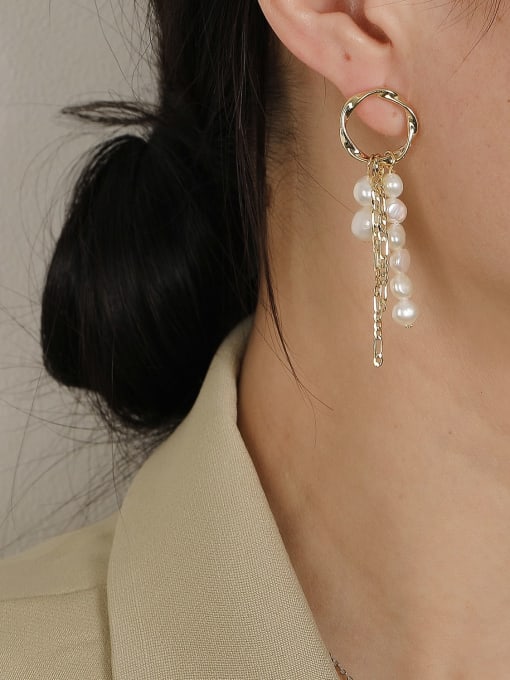 HYACINTH Brass Imitation Pearl Geometric Minimalist Drop Trend Korean Fashion Earring 2