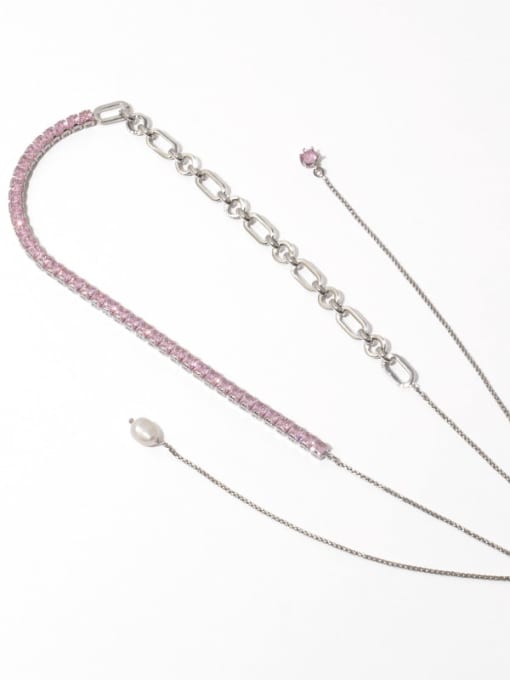 Pink zircon Brass Cubic Zirconia Geometric Vintage Lariat Necklace
