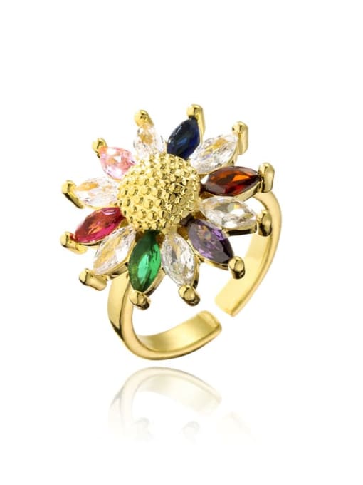 11161 Brass Cubic Zirconia Flower Luxury Band Ring