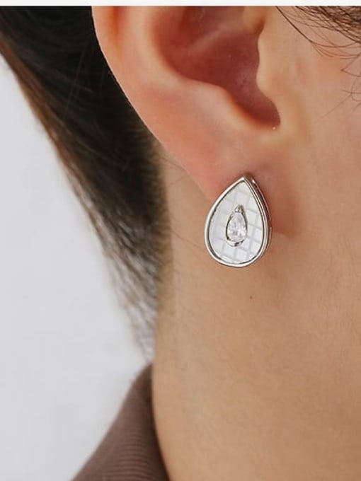 ACCA Brass Cubic Zirconia Water Drop Minimalist Stud Earring 1