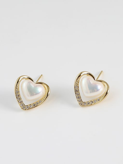 HYACINTH Brass Imitation Pearl Heart Minimalist Stud Trend Korean Fashion Earring 0