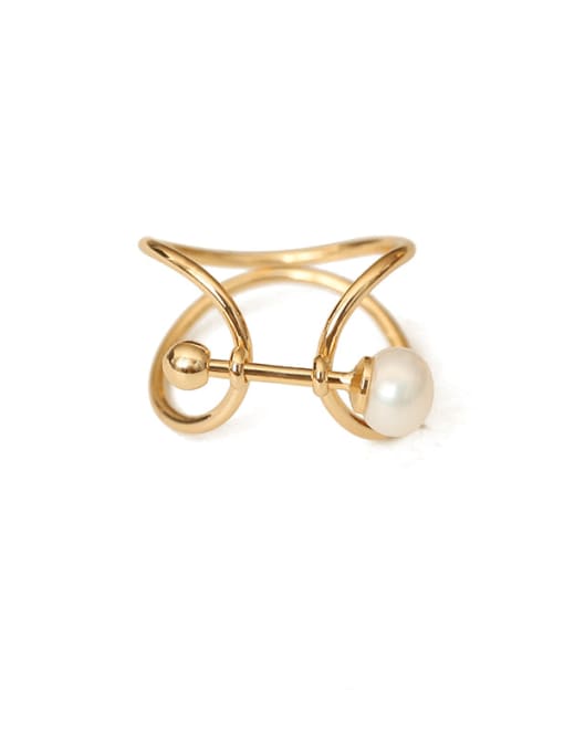 The inner diameter is 16.8mm, Brass Imitation Pearl Geometric Vintage Band Ring