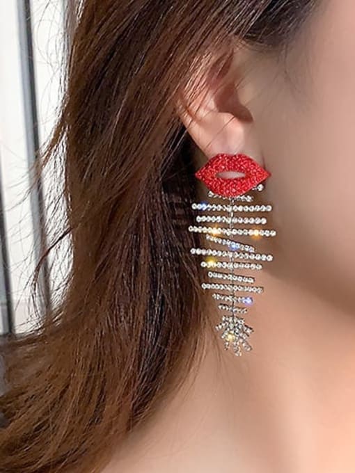 Papara Alloy Rhinestone Mouth Statement Chandelier Earring 1