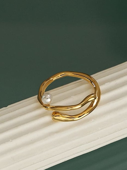 Five Color Brass Imitation Pearl Irregular Vintage Band Ring 1