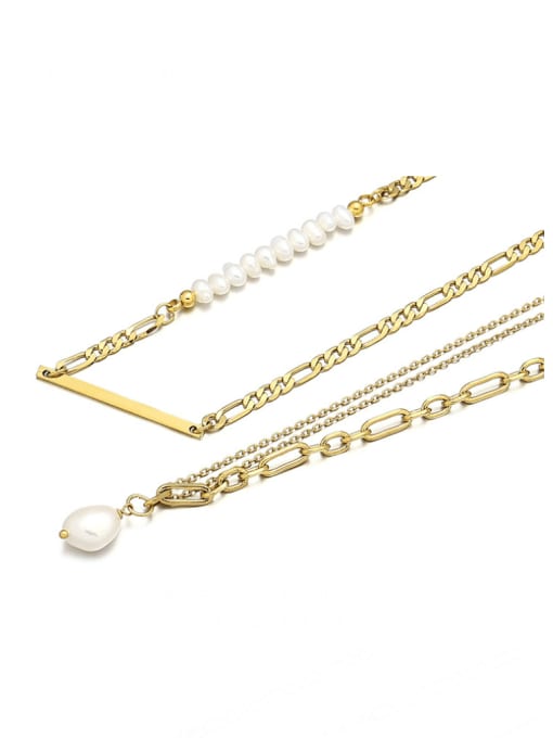 ACCA Brass Freshwater Pearl Vintage Asymmetrical Chain Necklace 0