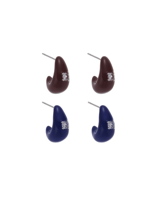 Five Color Brass Enamel Moon Minimalist Stud Earring 0